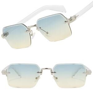 Arrow Tip Accents Sleek Luxe Blue Lens Mens Womens Silver Rectangle Sunglasses